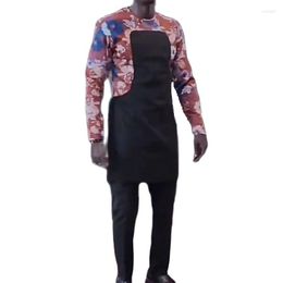 Survêtements pour hommes Naija sur mesure costume de marié noir ensemble pour hommes hauts patchwork pantalon taille élastique chemises imprimées africaines Patch pantalon uni