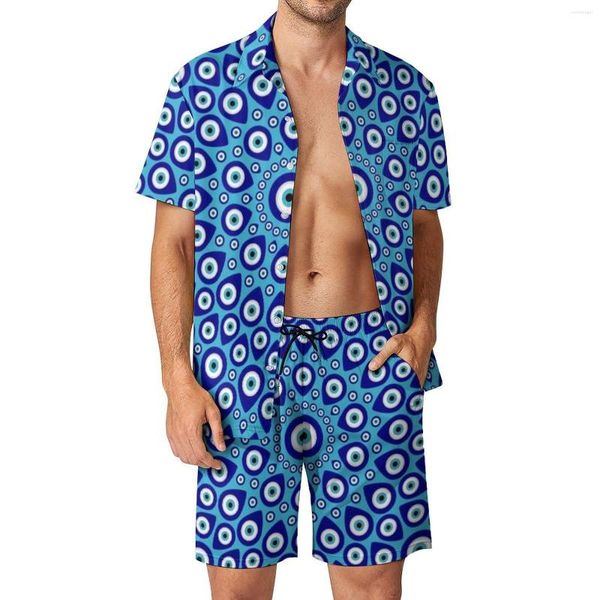 Chándales de hombre Nazar Evil Eye Conjuntos de hombre Conjunto de camisa informal de Mati griego Hawaii Fitness Pantalones cortos al aire libre Traje de estampado de verano Ropa de dos piezas Plus