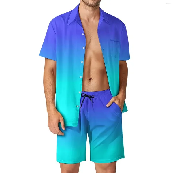 Chándales para hombre, conjuntos de camisas de color naranja neón, estampado 3D, camisas informales de manga corta a la moda, pantalones cortos de playa de gran tamaño, trajes hawaianos