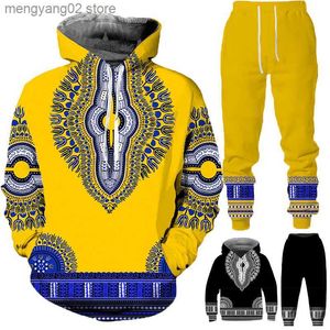 Heren Trainingspakken Nieuwe 3D Afrikaanse Print Capuchon Casual Familie Outfits Jongens Meisjes Vintage Hiphop Sweatshirt + Broekpakken Heren Trainingspak Set T230714