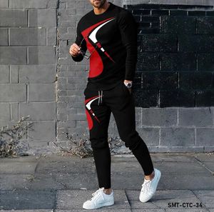 Parcours masculins Nouvelles survêtements imprimés en 3D T-shirt Slve Long Slve Suit Fashion Sports Men Vêtements Sweat Sweat Two Piece T240505