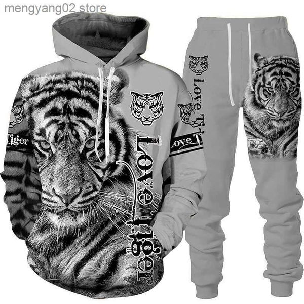 Chándales de hombre New Animal 3D Tiger Printed Hoodie + Pants Suit Cool Men / Women 2 piezas Sportwear Chándal Set Otoño e invierno Ropa de hombre T230714