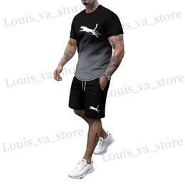 Suisses de survêtement masculines Nouveaux vêtements Summer Sports Sports For Men Hommes Breatch Breathable Mesh Running sets T-shirt Suit + Shorts Two-Pice Set T240419