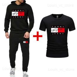 Survêtements pour hommes Nouvelle marque de mode lettre trois pièces sweat à capuche de sport pour hommes et femmes + pantalon décontracté + t-shirt à manches courtes ensemble T231005