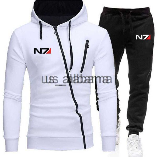 Chándales para hombres New Mass Effect N7 Imprimir por encargo Marca Hombre Cálido Cómodo Cremallera Chaqueta con capucha + Pantalones Moda Hombres Ropa deportiva Traje Cool X0907