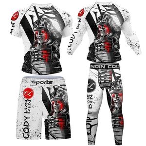 Tracksuits voor heren Nieuwe heren Rashguard MMA T-shirt+broek Shorts 4 stuks/set Braziliaanse Grappling Jutsu Bjj Boksjersey Rash Guard Sportshirt Q2405010