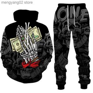 Mannen Trainingspakken Nieuwe Punk Schedel 3D Gedrukt Mannen/Vrouwen Sweatshirt Hoodie Broek Sets Street Style Hip Hop Rock Pullover/Broek/Pakken Heren Kleding T230714