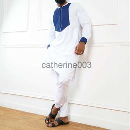 Męskie dresy nowe letnie zestawy męskie ubrania strój moda Casual etniczny styl koszule z długim rękawem i spodnie dresowe2 Peice wesele garnitury męskie J230706