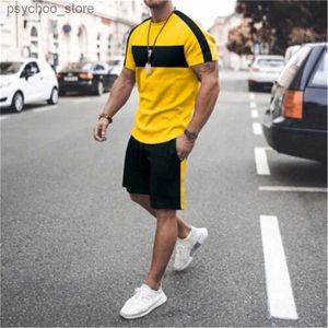 Survêtements pour hommes Nouvel été Hommes Mode décontractée Confortable Sportswear 2 pièces Ensemble Vêtements de rue Modèle simple Col rond Manches courtes Q240314