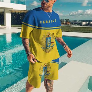 Tracksuits voor heren nieuwe zomerheren dragen Oekraïense vlag 3d geprinte dames casual jogging mode retro gepersonaliseerd t-shirt+shorts 2-delige setl2405