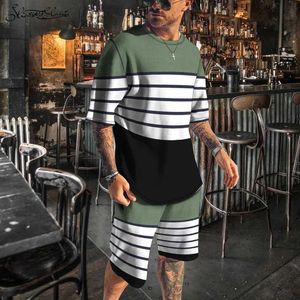 Survêtements pour hommes New Summer Stripe Style Hommes Harajuku Set Jogging Street Vêtements T-shirt Track Set Impression 3D Respirant Vêtements confortables 6XL J240305