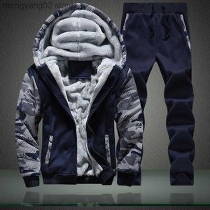 Survêtements pour hommes Nouveaux survêtements d'hiver Hommes Ensemble Sweat à capuche en molleton épais + Pantalon Costume Zipper Sweat à capuche Sportswear Set Sweat à capuche pour homme Costumes de sport T230714