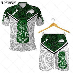 Trainingspakken voor heren Nieuw-Zeeland Maori Rugby 3D-geprint herenpoloshirtcombinatieset Zomerset Dames T-shirt Unisex tweedelige set Q240314