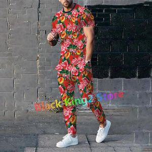 Tracksuits voor heren noordoostelijke grote bloemontwerp kleding Chinese stijl korte mouw T-shirt broek Pak Tweedelige set Fashion Streetwear