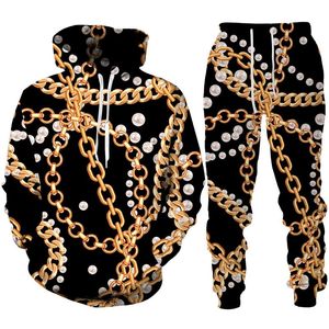 Tracksuits voor heren Nieuwheid Iron Chain 3D Print Hoodie/broek/pak Men Vrouwen met lange mouwen sweatshirtstrousers met lange mouwen Set Hip Hop Sportswear