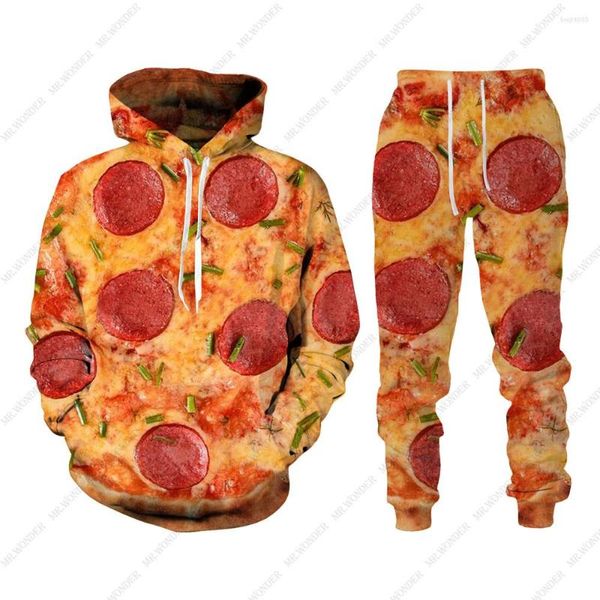 Survêtements pour hommes Nouveauté Pizza Food 3D Imprimer Survêtement Set Casual Sweat à capuche Pantalon 2pcs Ensembles Tendance Pull surdimensionné Streetwear Homme Vêtements