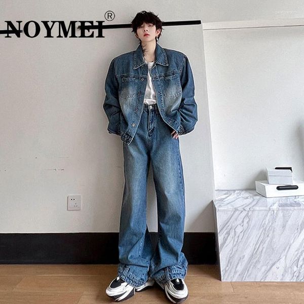 Survêtements pour hommes Noymei deux pièces ensemble tendance hommes baggy jeans poche décoration denim veste décontracté streetwear large jambe pantalon lâche WA2620