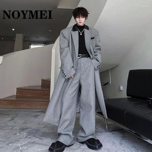 Chándales para hombres NOYMEI Invierno 2023 Abrigo largo Contraste de cuero Color Lana Casual Pantalones de chándal Moda suelta Estilo americano WA3438