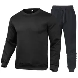 Chándales para hombres Conjuntos deportivos con cuello en O Conjuntos deportivos sueltos y casuales Traje de jersey Ropa deportiva Sudaderas de color sólido Pantalones de chándal Conjunto de dos piezas para hombre