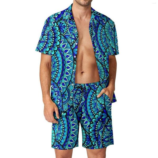 Suits-survêtement masculins Ocean Mandala imprimé hommes ensembles de chemise décontractée fleurie