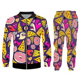 Survêtements pour hommes OGKB 2 pièces ensembles dessert 3D sable beignet imprimé veste et pantalon de jogging costumes pour femmes automne drôle hip hop survêtement 231110