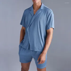 Chándales para hombres Oldyanup Trajes de playa para hombre 2024 Verano Azul oscuro Camisas de manga corta y pantalones cortos Trajes de dos piezas Inicio Conjuntos finos Chándal