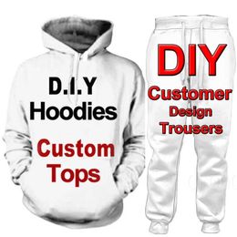 Tracksuits voor heren één stuk aangepaste kleding 3D print sweatshirt hoodies set dames tracksuit paar pulloVerPants outfits leuk diy casual mannelijk pak z0224
