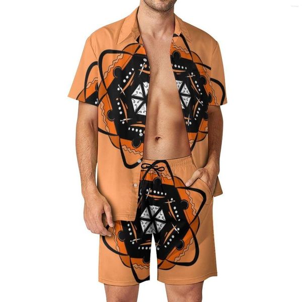 Survêtements pour hommes Orange Star Mandala Pizza Hommes Ensembles Fast Food Ity Culture Casual Shorts Nouveauté Beach Shirt Set Costume surdimensionné à manches courtes