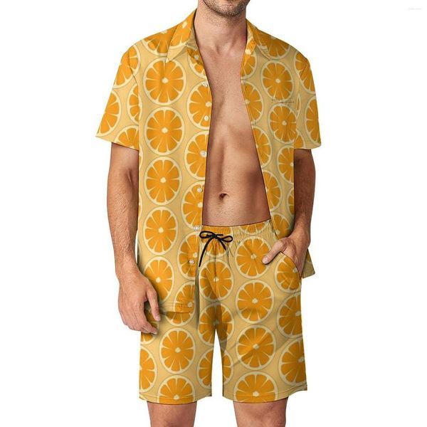 Survêtements pour hommes Oranges Slices Fitness Outdoor Hommes Ensembles Fruits Imprimer Casual Shirt Set Summer Graphic Shorts 2 pièces Costume hawaïen Plus Taille