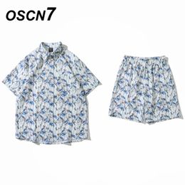 Tracksuits voor heren Oscn7 Men Deset Summer Heren Party Suit Club Beach Track Suits 2023 Boardshorts Casual Print Shirts 2 PCS Sets XC046