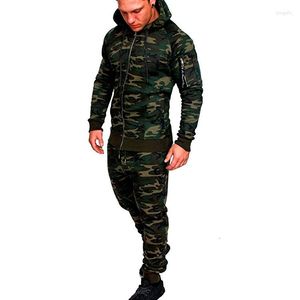 Survêtements pour hommes en plein air 2022 vêtements de sport mode camouflage exercice Moletoms 2pcs sweats à capuche décontractés avec fermeture à glissière et pantalons longs ensembles minces mâle