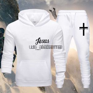 Heren Trainingspakken Buiten Ik geloof in Jezus Christus Print Herfst Winter Heren Sport Casual pak Effen Kleur Capuchon Trekkoord Verwarmd Skidoek x0907