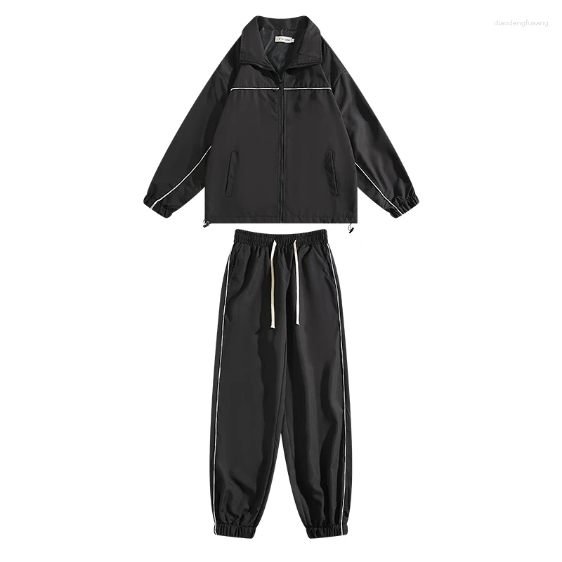 Men's Tracksuits Outdoor Striped Sports Suit Waterproof Casual Fitness Zipper Turndown Collar Jacket Drawstring Long Pants Two-piece Sets