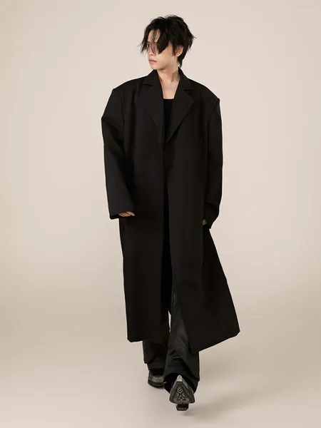 Survêtements pour hommes sur le genou grand pardessus décontracté profil sans boucle lâche épaule rembourrée trench-coat