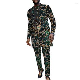 Heren Trainingspakken Overlappende Vormen Patchwork Shirts Met Broek Bruidegom Set Mannelijke Nigeria Outfits Custom Afrikaanse Bruiloft Feestkleding