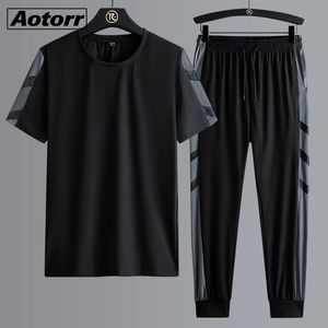 Tracksuits voor heren Oversize Men T-shirt pak 2pcs zomer sportkleding mannelijke casual o-neck t-shirt broek tracksuit hiphop kleding mannen plus maat 5xl 230404