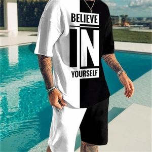 Tracksuits voor heren oversized mode zomer zomers korte mouwen t-shirt set tweedelige straat strand 3D printen 4xl 220919