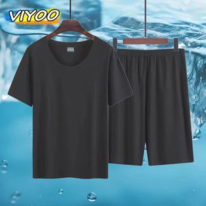 Suisses de survêtement masculins surdimensionnées en soie de glace costumes de somnifères shorts de pyjamas courts t-shirts t-shirts tops des vêtements d'été