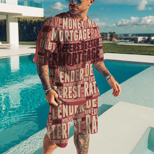 Chándales para hombres Hombre de gran tamaño Ropa deportiva casual Camiseta de manga corta Pantalones cortos Conjuntos Conjunto Hombre Letras vintage Impresión 3D Conjuntos para hombre de verano Pista