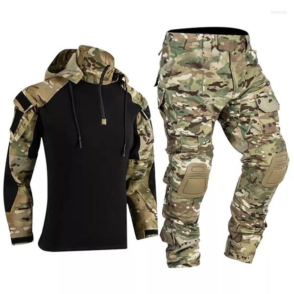 Survêtements pour hommes Paintball Vêtements de travail Uniforme militaire Multi poches Combat tactique Chemises de camouflage Cargo Genouillères Pantalons Armée