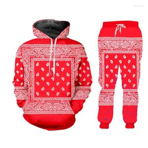 Chándales de hombre Paisley gráfico anacardo Floral mujeres/hombres conjunto de 2 piezas Jogger 3D pantalones con capucha rojo negro hombres chándal pantalones de chándal con capucha