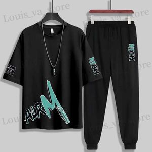 Pantalons de survêtement masculins sets courts trimestres slve Bet Suit Novelté masculine dans les vêtements stretch t-shirt coréen Style Tracksuit Graphic Top pour hommes T240419