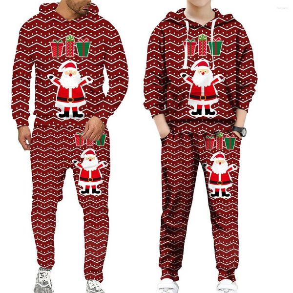 Chándales de los hombres Padres Niños Adultos Feliz Navidad Vestir Sudadera con capucha o chándal Festival de Navidad Ropa familiar a juego Fiesta de vacaciones Outwear