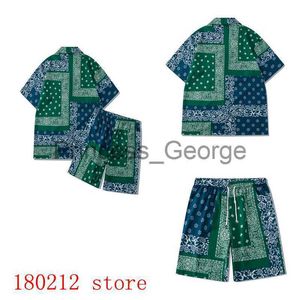 Survêtements pour hommes Patchwork Bleu Vert Shorts Chemise Fleur De Cajou Imprimé Ensemble Court Hommes Femmes Vacances D'été Hawaii Plage Paisley Costume x0627