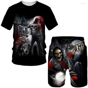 Tracksuits voor heren persoonlijkheid Skull 3D Print Summer Men Tees/Shorts/Sets Vintage Gothic Punk Outfit Hip Hop Casual Male Streetwear Clothing