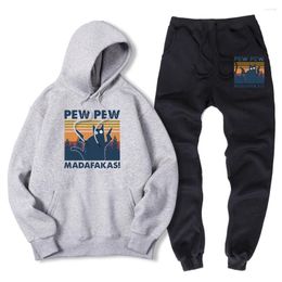 Survêtements pour hommes Pew Madafakas Poster Print Sweat à capuche pour homme Mode Casual 2 pièces Ensembles Hiver Sweat à capuche Pantalon Sweat surdimensionné Sweatpant