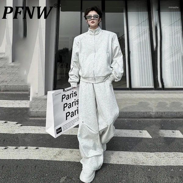 Contulaires masculins PFNW 2024 Cascater Suit Stand Collar Veste Rivet Pantalon de jambe à zipper Cardigan Sweat-shirt Menwear Fashion Tide 9C5375