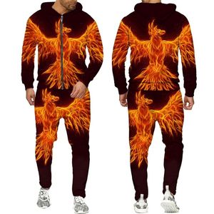 Tracksuits voor heren Phoenix Tattoo 3d All Over gedrukte Hoodie Suits Men Sweatshirt Heatpants Streetwear Lange mouwen Setsmen's