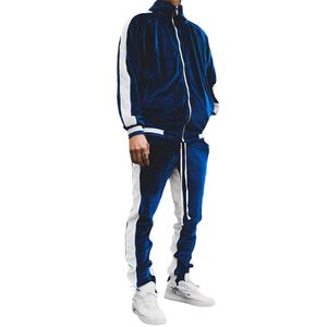 Tracksuits voor heren stuk set tracksuit heren voorjaar herfst gestreepte jassen sweatshirts pocket broek casual gold fluwelen pak sport jogging g221010