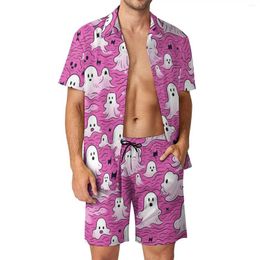 Sucts de survêtement masculins Ghost Men ensembles Funny Halloween Imprimé shorts décontractés Summer Shirt Set Groom Suit Graphic surdimensionné Graphique Graphique